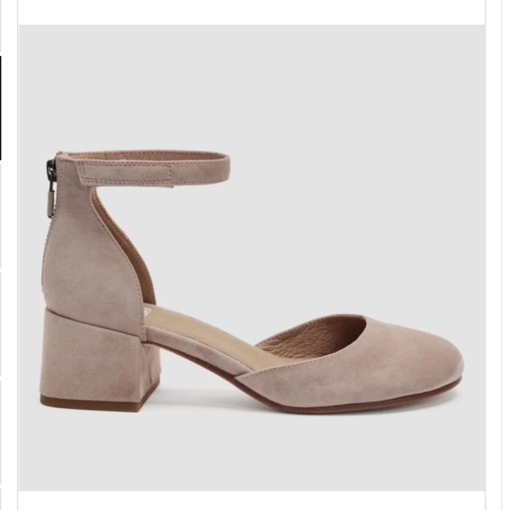 Eileen Fisher Dota Suede Pump Woman 9 Tan Square Heel Back Zip Strap EF50376
